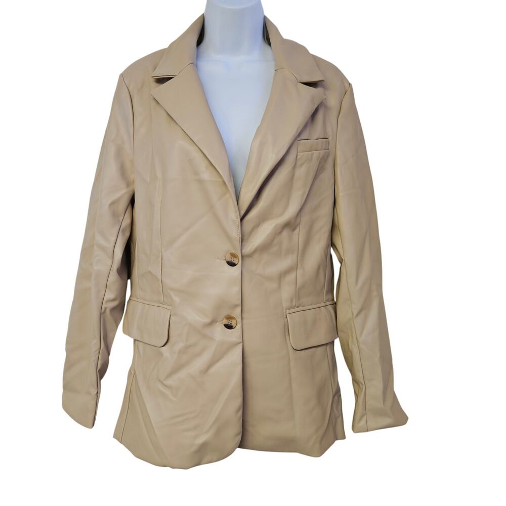 Stoosh Cream Faux Leather‎ Jacket Size S Minimalist Casual Preppy